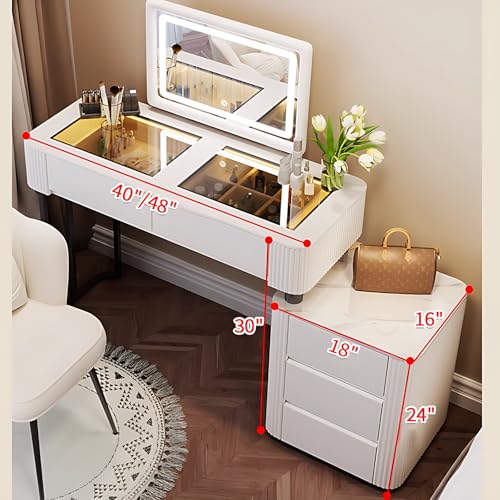 White 40" Solid Wood Vanity Table with Drawers N264754
