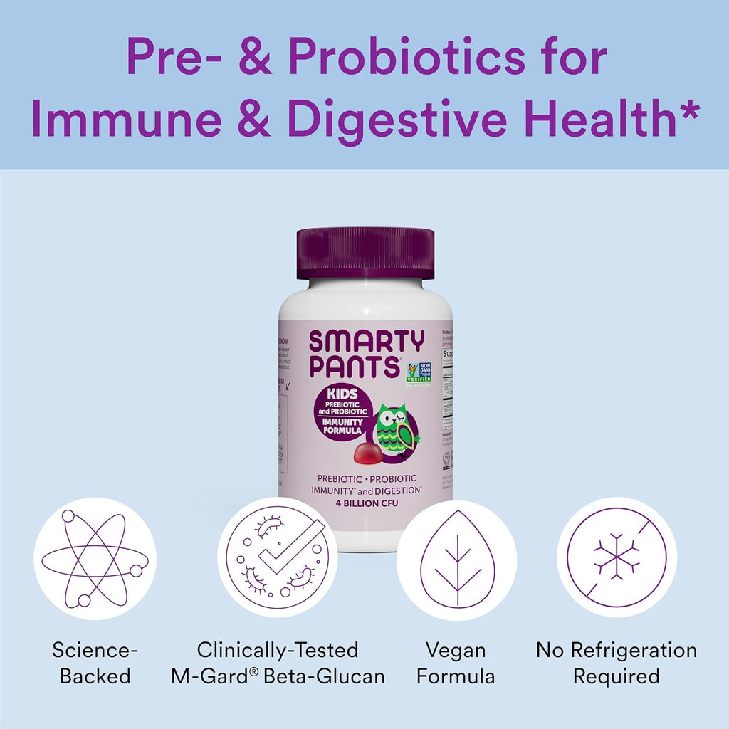 Kids Probiotic Immunity Gummies, Prebiotics & Probiotics, Gluten Free, Vegan, Grape Flavor, 60 Count B400
