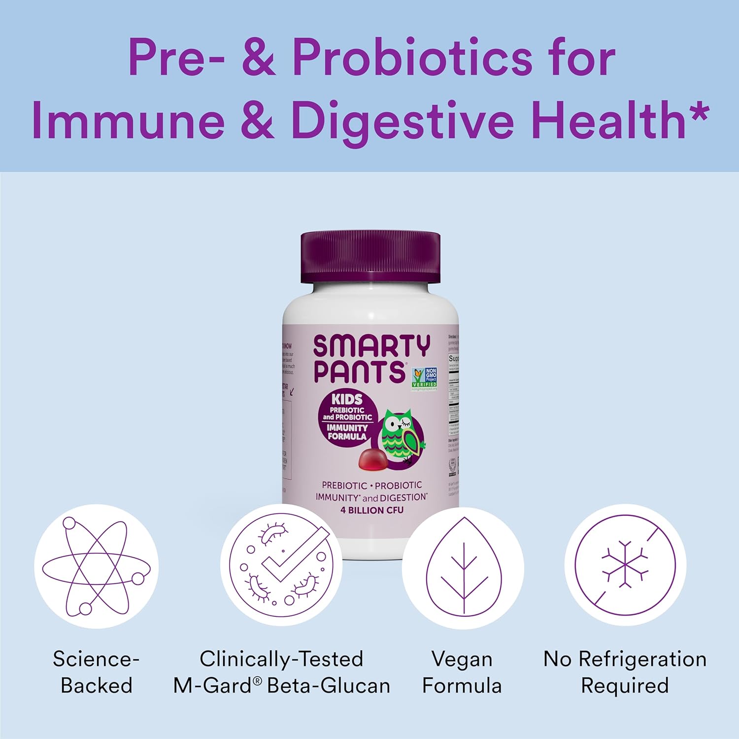 Kids Probiotic Immunity Gummies, Prebiotics & Probiotics, Gluten Free, Vegan, Grape Flavor, 60 Count B400