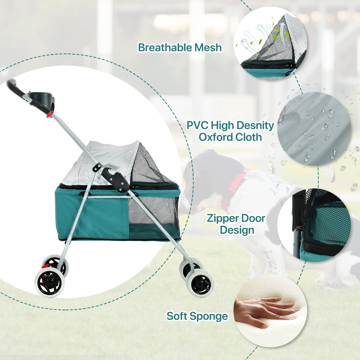 Teal Folding 4-Wheel Dog Stroller U8959