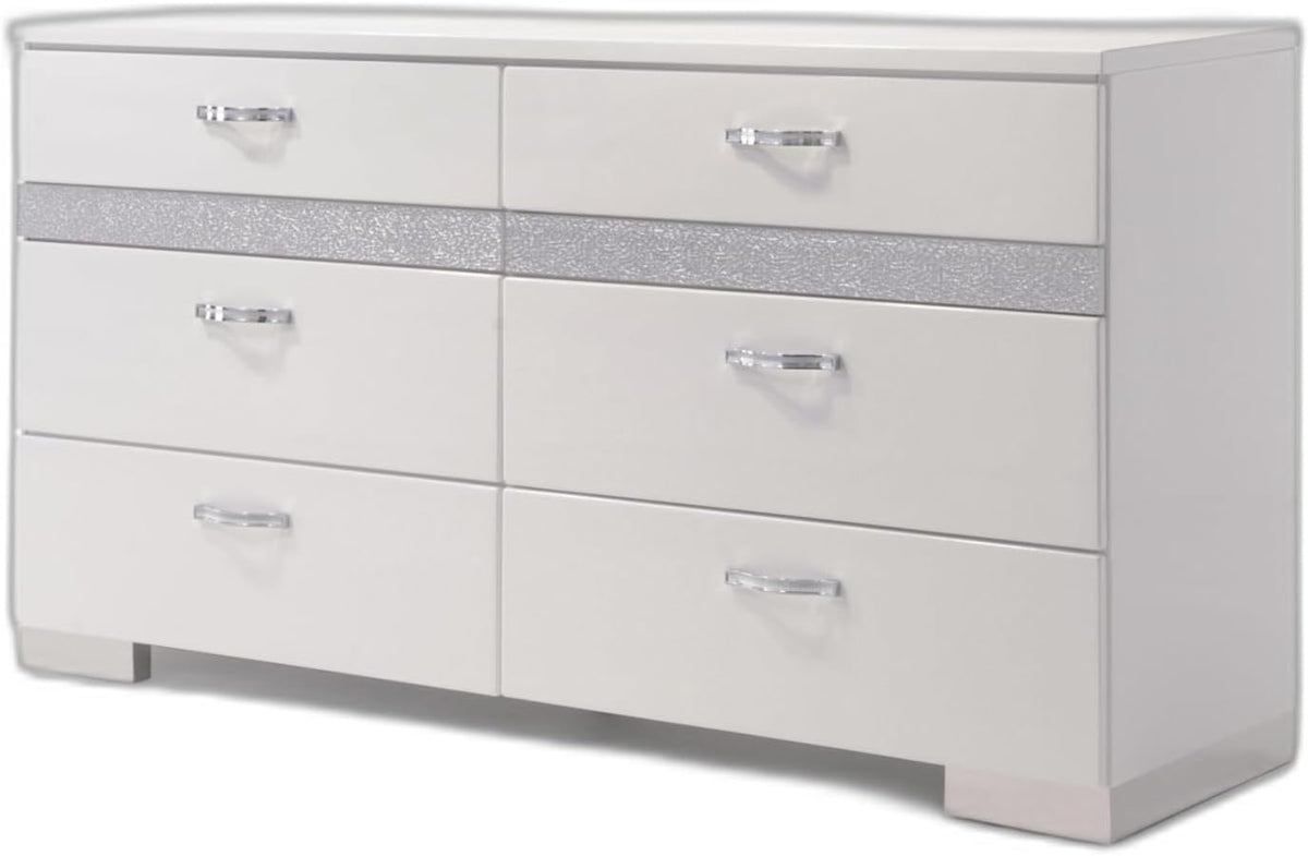 White High Gloss Eight Drawer Double Dresser S83966