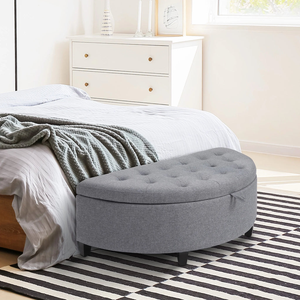 Gray Half Moon Storage Ottoman with Lift Lid J863