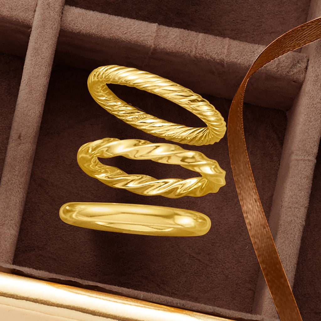 18kt Gold Over Sterling 3 Polished Rings Jewelry Set H7650