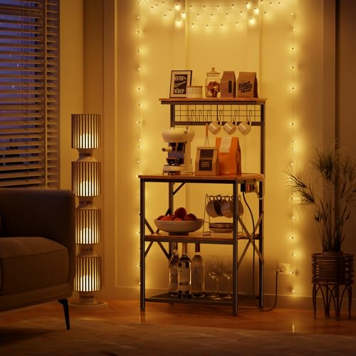 Rustic Brown 4 Tiers Kitchen Shelf Rack with Power Outlet O457685