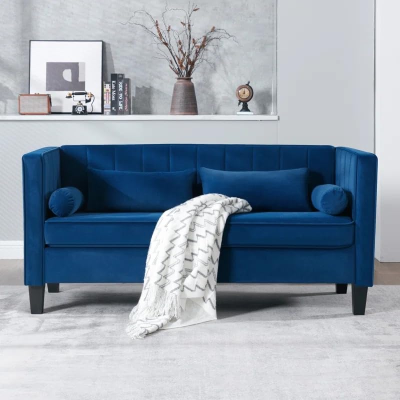 Velvet 65" Loveseat Sofa with Bolster Pillows and Back Cushion B727
