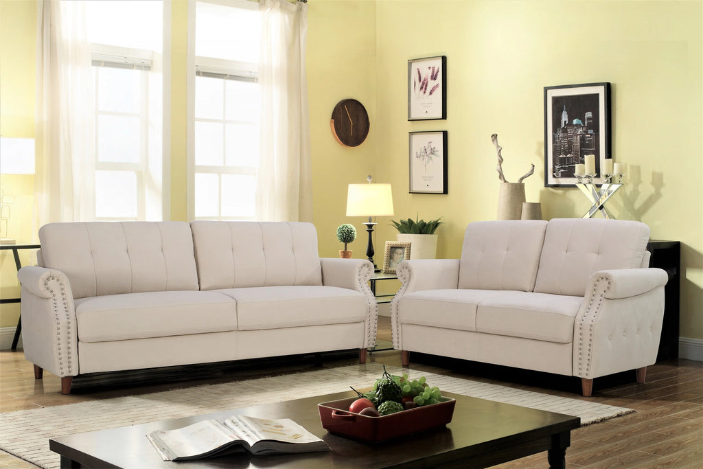 Beige Loveseat and Sofa P640175