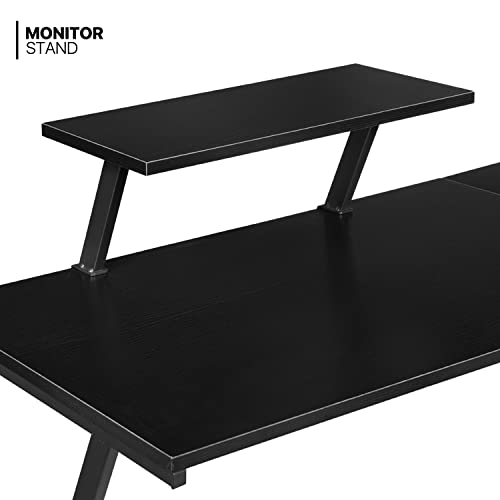 Black L Shaped Gaming Desk with Metal Frame B6460