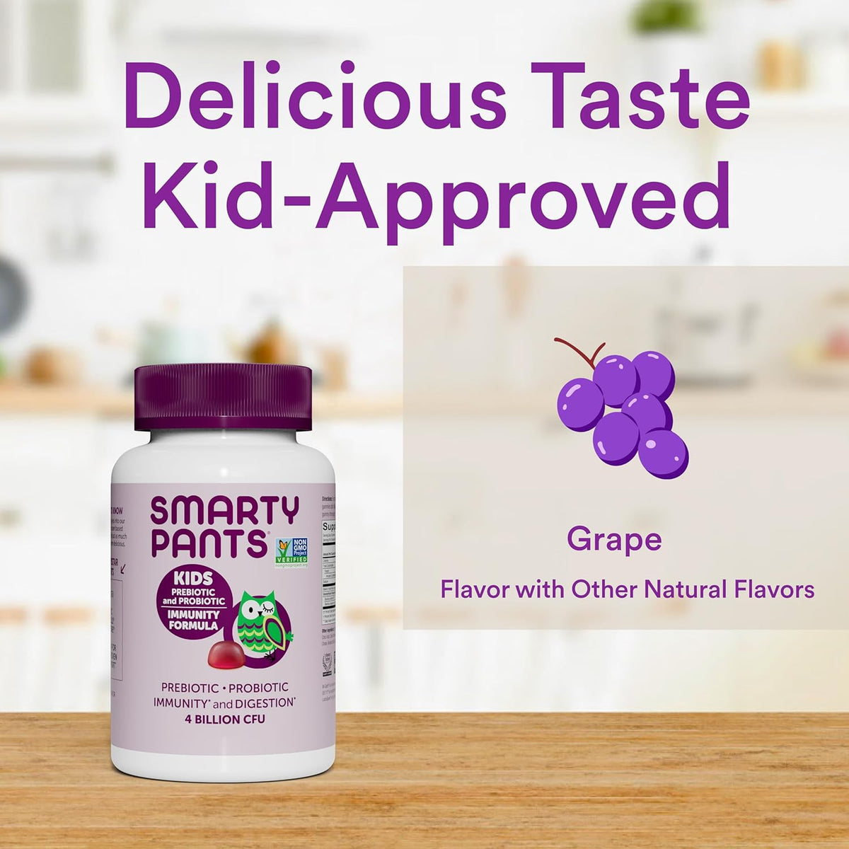 Kids Probiotic Immunity Gummies, Prebiotics & Probiotics, Gluten Free, Vegan, Grape Flavor, 60 Count B400