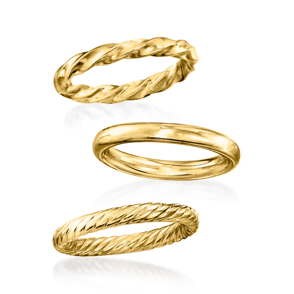 18kt Gold Over Sterling 3 Polished Rings Jewelry Set H7650