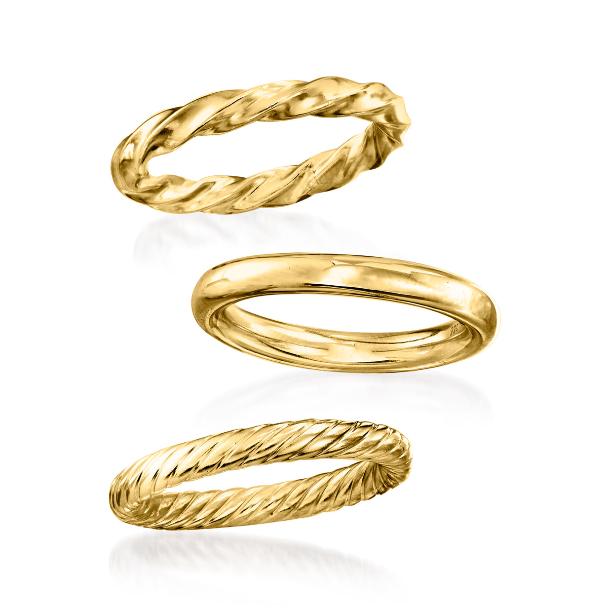 18kt Gold Over Sterling 3 Polished Rings Jewelry Set H7650