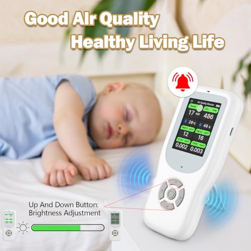 11-in-1 Air Quality Monitor with Stand for AQI, CO2, PM2.5, PM1.0, PM10, TVOC, HCHO, Particles, Temperature & Humidity (White-White) Y5851