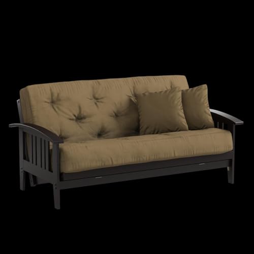 Large Queen Size Espresso Finish Wood Futon Frame with Mattress B6452