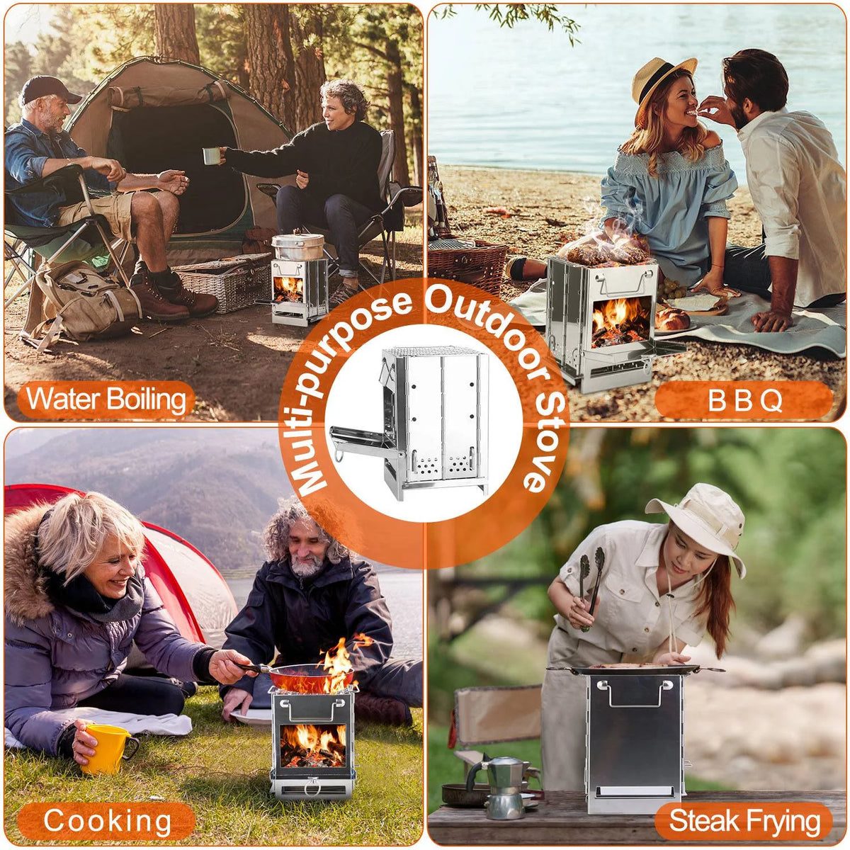 Folding Stainless Steel Camp Stove with Carry Bag M9020