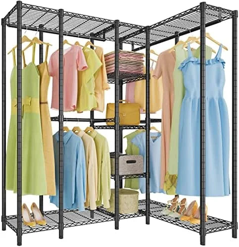 67.5" L Shaped Freestanding Wire Garment Rack O3696