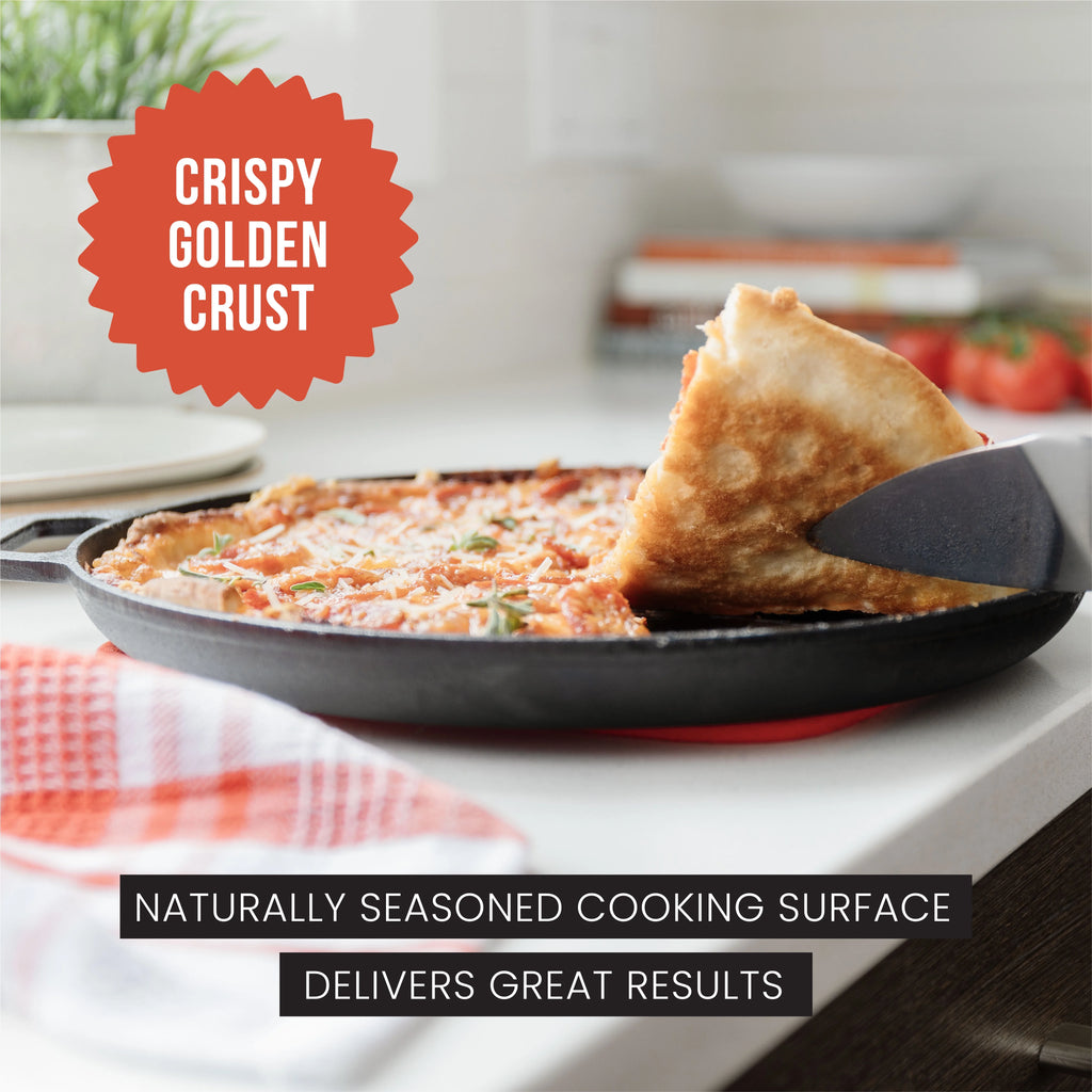 Black 12 in x 14 in x 1 in Cast Iron Baking Pizza Pan R8277