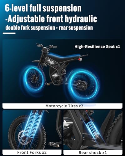 Electric Dirt Bike, 60V 3000W / 48V 2400W, Dual Battery, 25" Motorcycle Tire, Full Suspension V6445