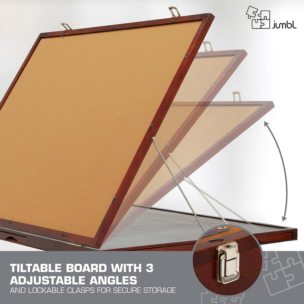 1500-Piece Tilting Puzzle Board with Felt Surface, 6 Removable Sorting Drawers, 27” x 35” Wooden Jigsaw Puzzle Table W483