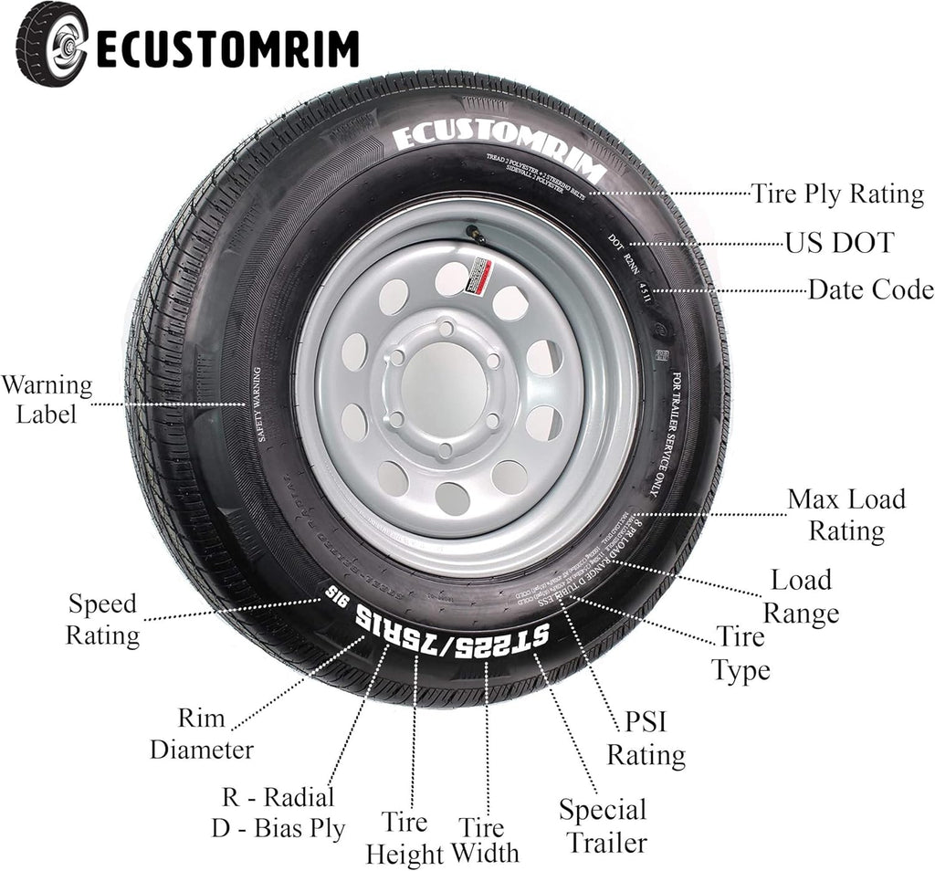 Gray Modular Trailer Tire On Rim ST205/75R15 5 Lug Wheel E453967
