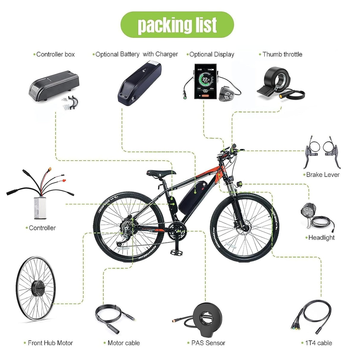 48V 500W Front Hub Motor Electric Bike Conversion Kit for 26 inch Wheel Q588642