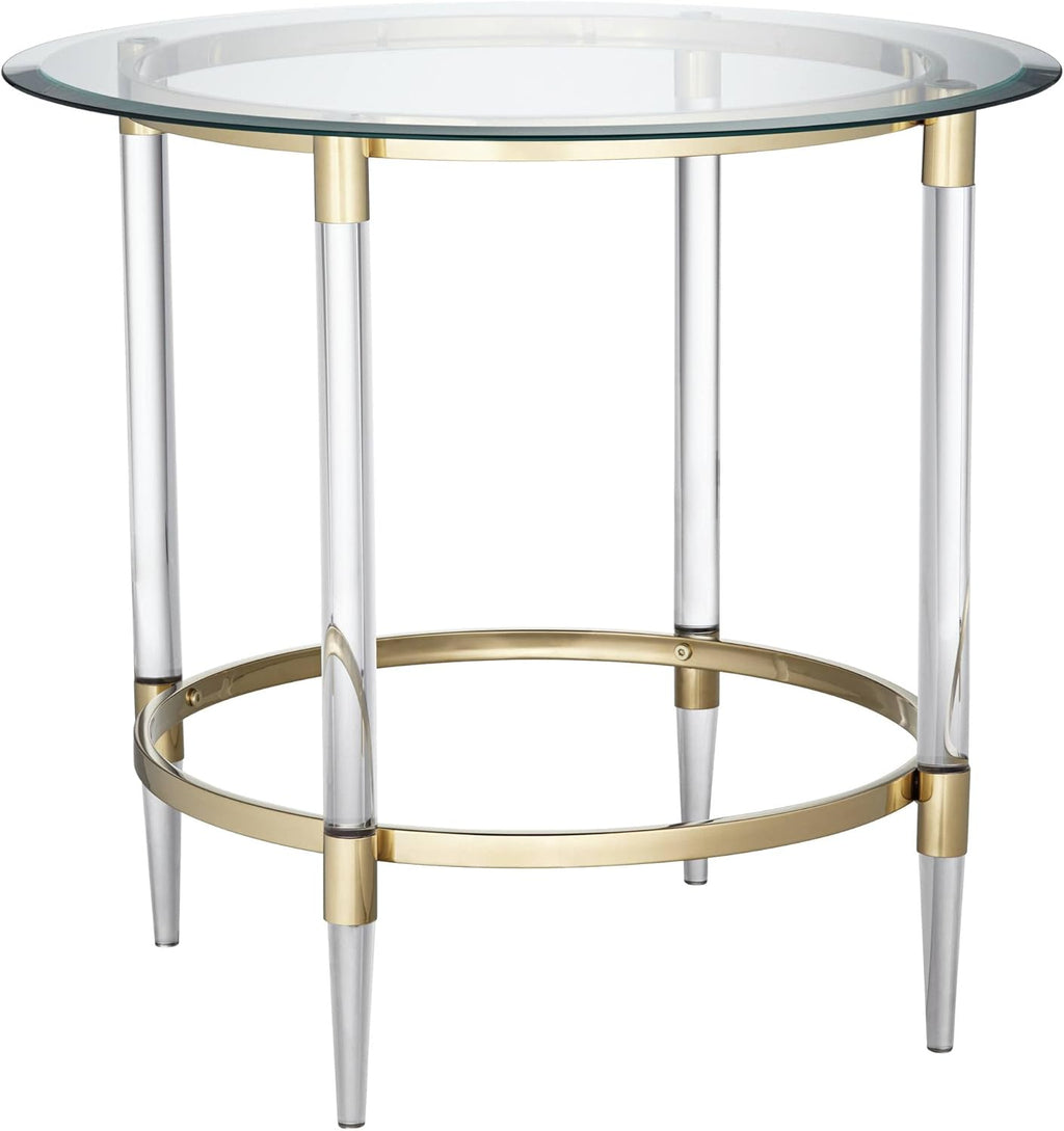 Clear Glass Round Side Table with Gold Rings P71112