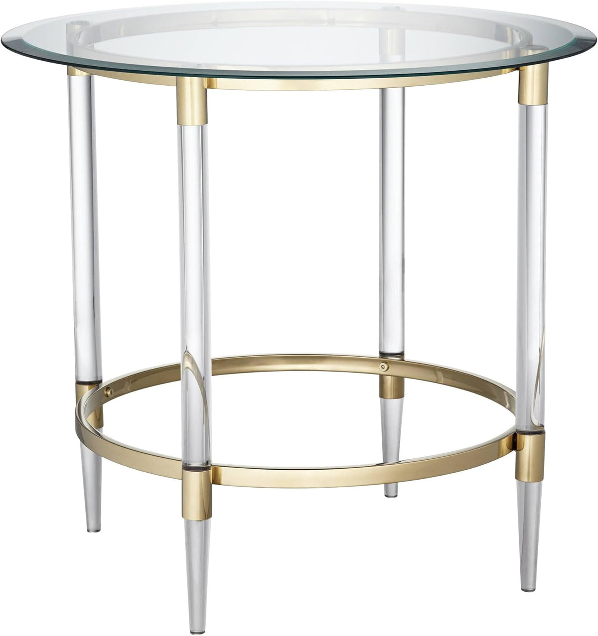 Clear Glass Round Side Table with Gold Rings P71112