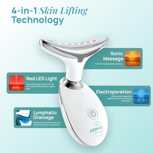 Neck Face Arms Legs Skin Tightening Lifting Lymphatic Drainage Massager Tool with LED Light Sonic Vibration Thermal Activation E955306