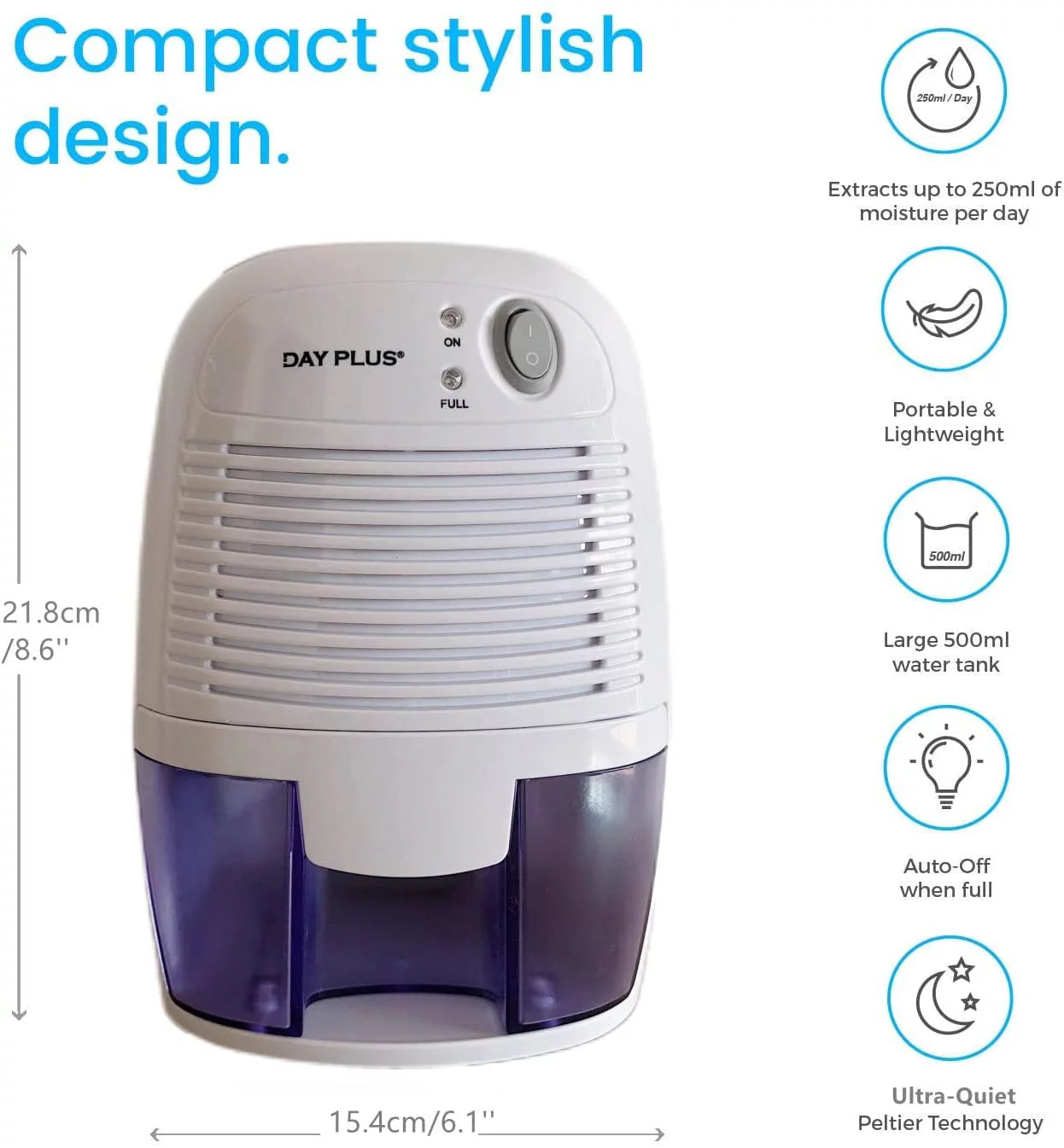 Electric Mini Dehumidifier, 215 SQ ft, Auto Shut-Off D988945
