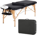 Portable Massage Table 73” L 28”W Height Adjustable with Bolsters Carry Case 2 Fold Black X641619