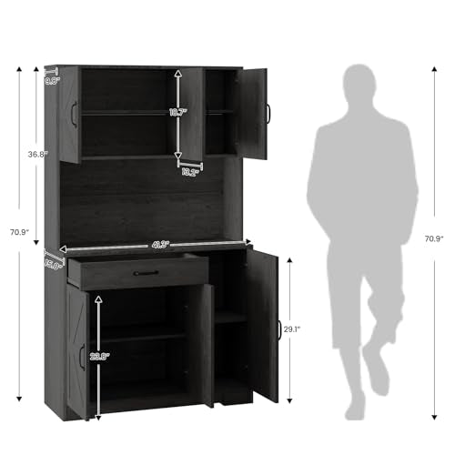 72" Tall Storage Cabinet with Adjustable Shelves & Steel Frame, Dark Grey G496772