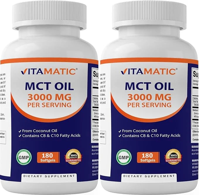 2 Packs MCT Oil Capsules 3000 mg per Serving 180 Softgels from Coconut Oil J842