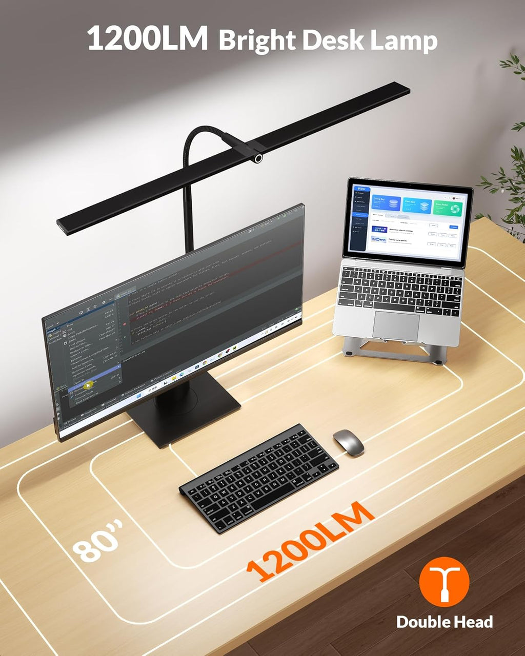 Black Double Head LED Clamp Desk Lamp with Remote Control C82813