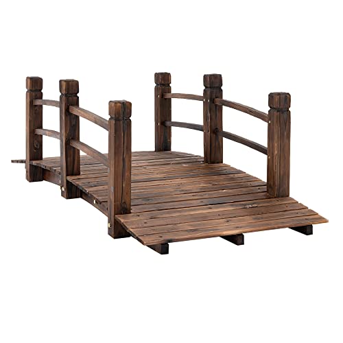 Fir Wood Garden Bridge Arc Walkway with Side Railings, Stained Wood, 60" x 26.5" x 19" X11644