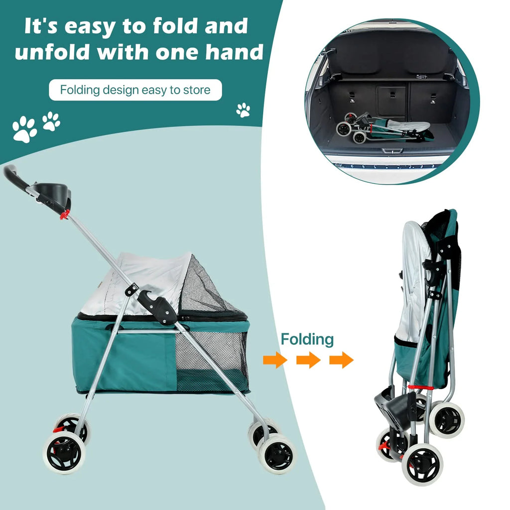 Teal Folding 4-Wheel Dog Stroller U8959