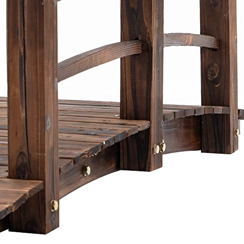Fir Wood Garden Bridge Arc Walkway with Side Railings, Stained Wood, 60" x 26.5" x 19" X11644