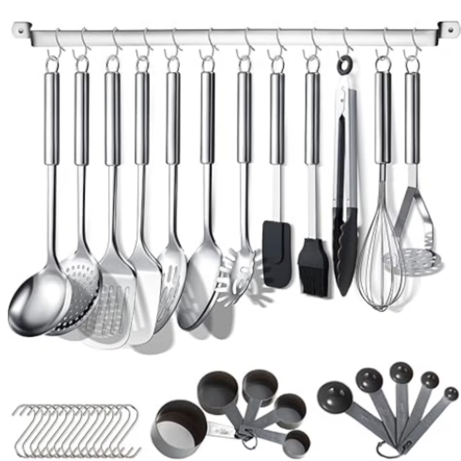 38 Piece Stainless Steel Kitchen Utensil Set with Utensil Holder Rack O939331