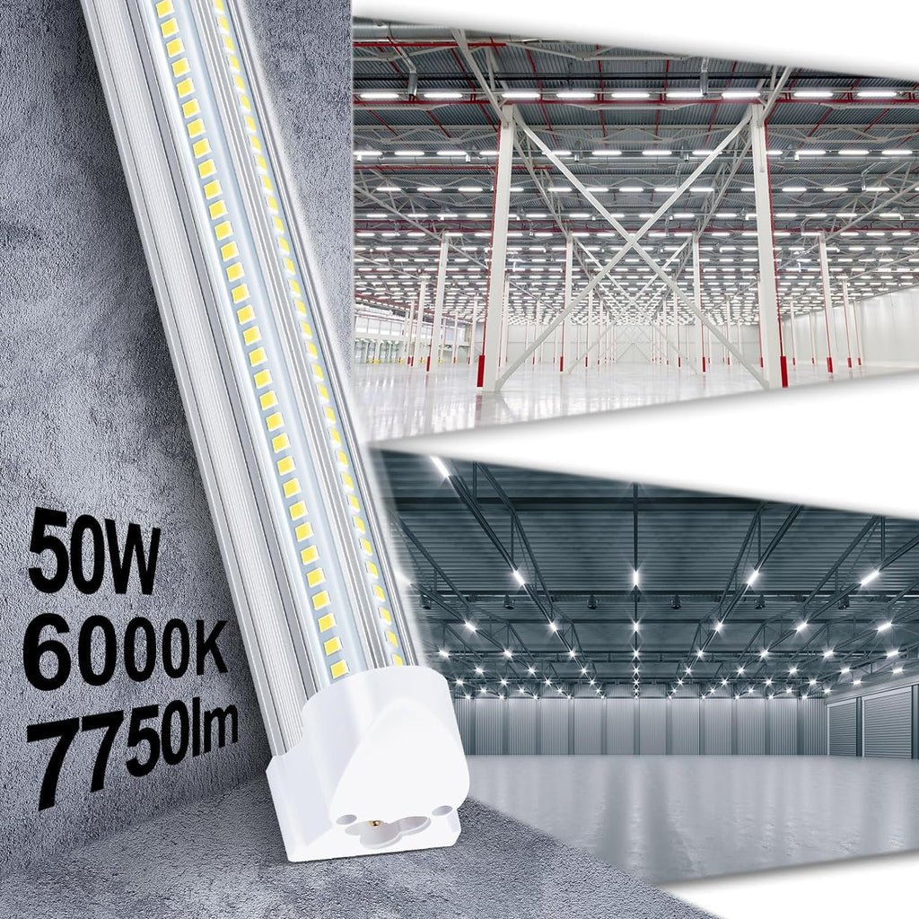 4FT 50W 7750Lumen 6000K Clear Cover V-Shape Linkable T8 LED Tube Light 10 Pack F52906
