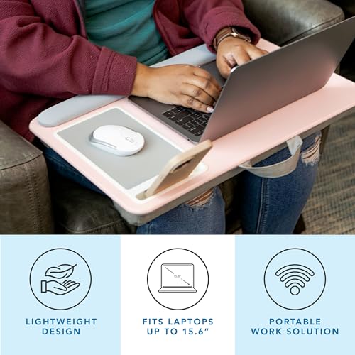 Pink Lap Desk with Wrist Rest and Mouse Pad for 15.6 Inch Laptops L266