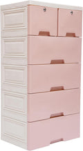 6 Drawers Pink Plastic Dresser with 4 Wheels A55257