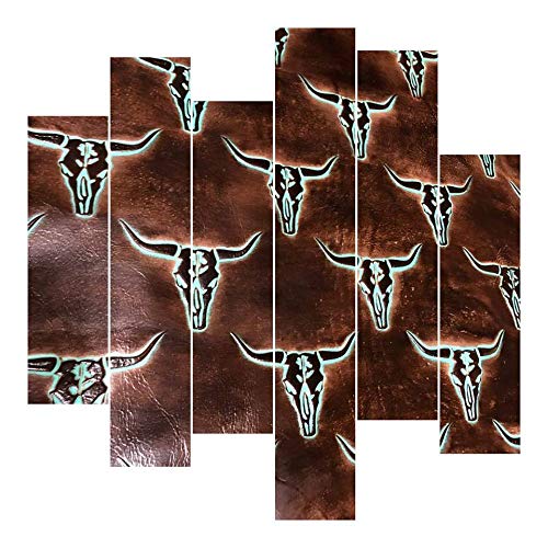 Embossed Leather Cattle Skulls Brown Turquoise (12x24 inch) N669961
