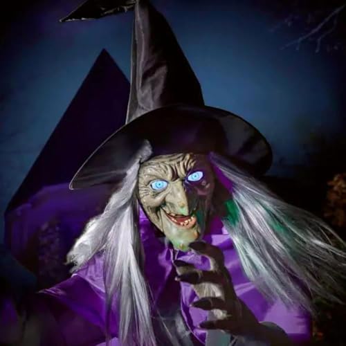 6FT Animated Flying Witch Halloween Decor with Scary Sounds and Lights A300133