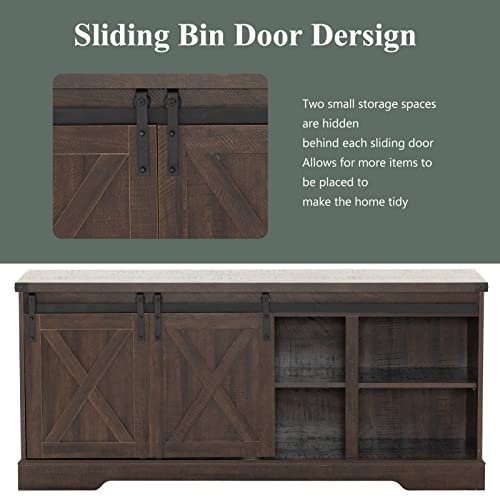 Brown Wood TV Stand with Sliding Barn Doors and Adjustable Shelves I95252