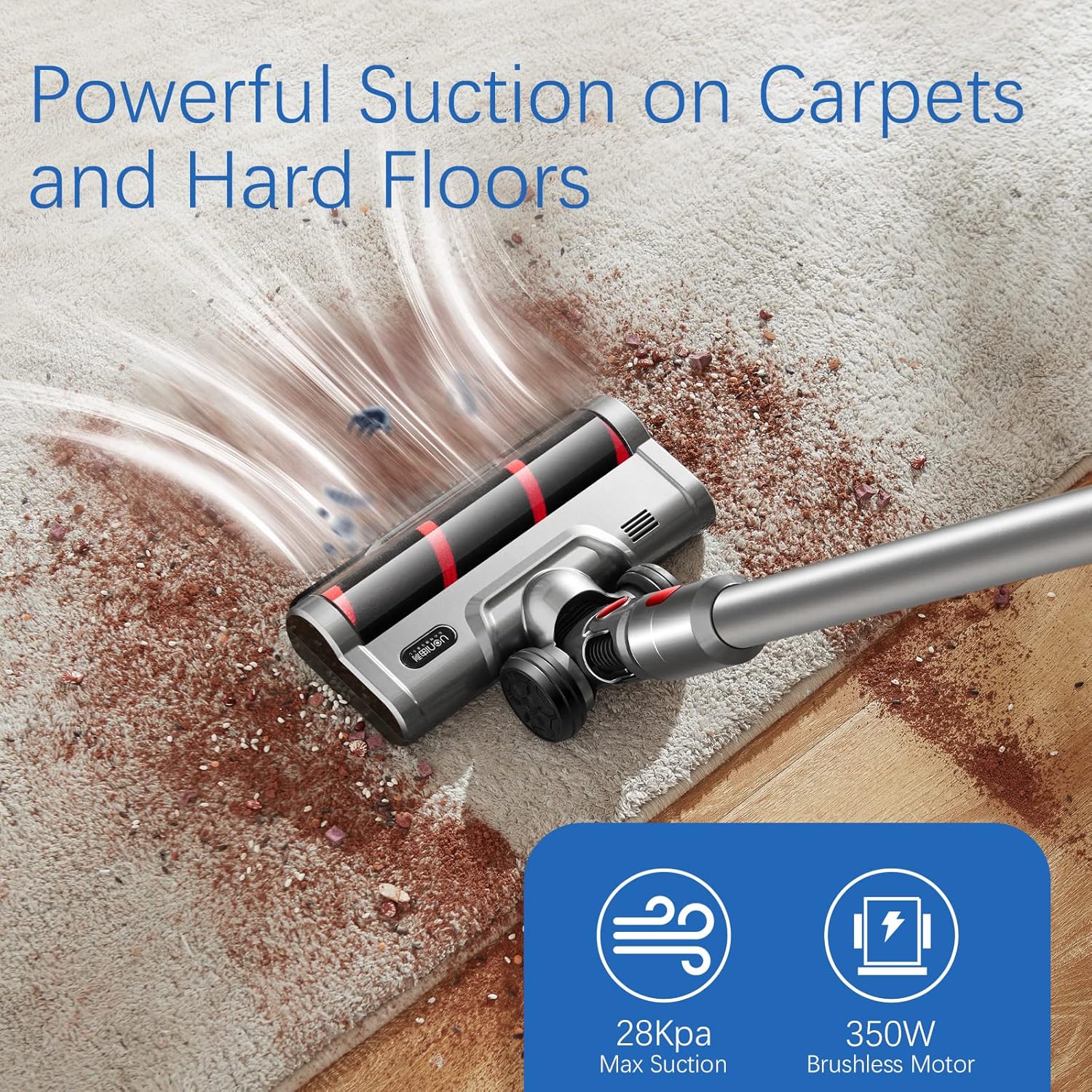 Cordless Stick Vacuum Cleaner 28KPA 3 in 1 Lightweight with LED Headlights Detachable Battery G9613