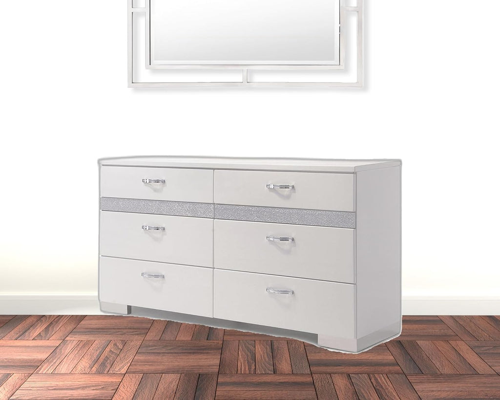 White High Gloss Eight Drawer Double Dresser S83966