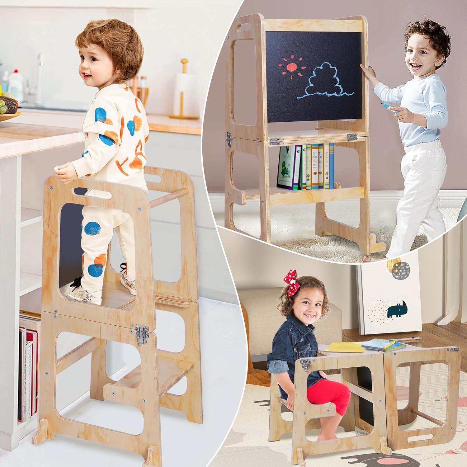 3-in-1 Toddler Standing Tower with Safety Rail T660