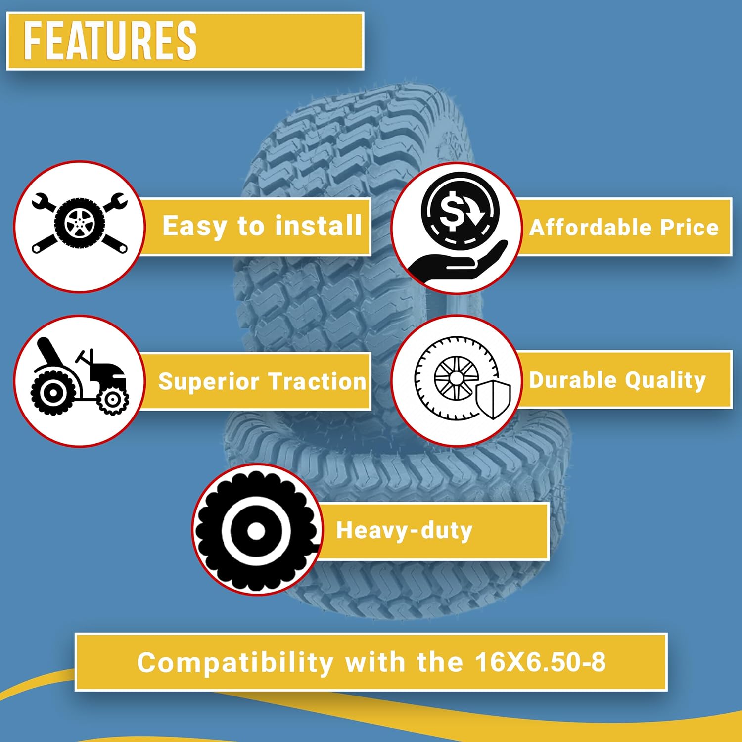 16x6.50-8 Lawn Tractor Turf Tire 4 Ply Rated I20355