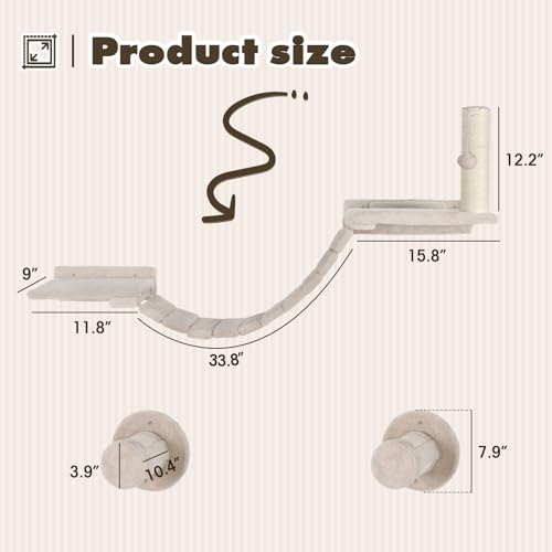 7 Pcs Cat Wall Shelves Set with Sisal Scratcher Post G720