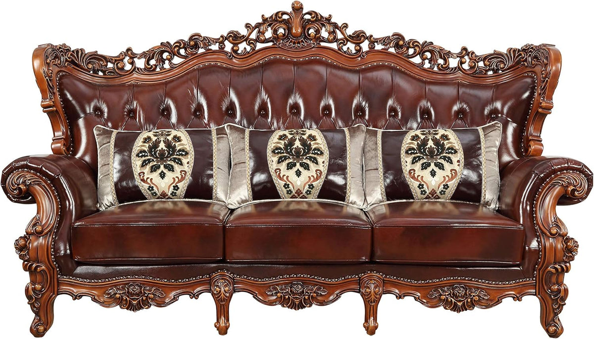 Cherry Top Grain Leather Match Sofa S881