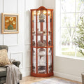 Brown Corner Curio Cabinet with Tempered Glass Doors and Adjustable Shelves D3635