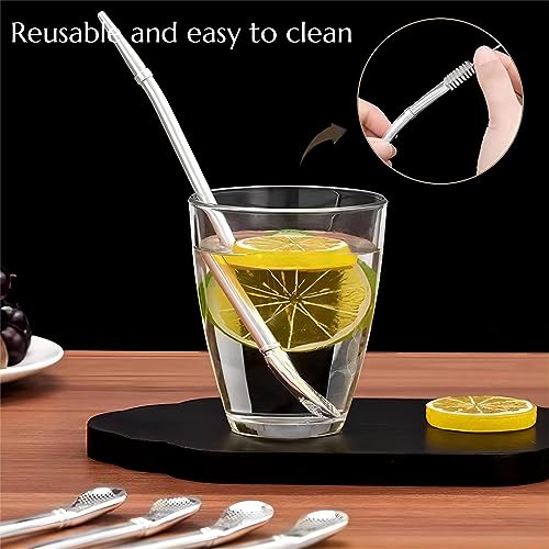 4pcs Stainless Steel Spoon Straws with Cleaning Brush I789873