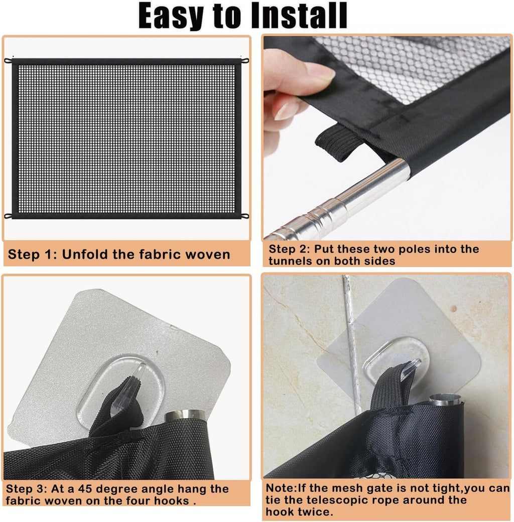 Portable Mesh Pet Gate, 43.5" W x 31" H, 6 Hooks Z480890